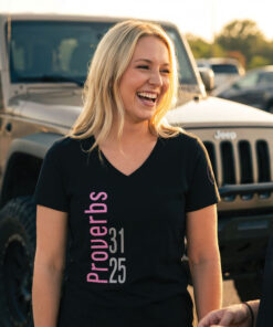 Proverbs 31:25 laughing by a Jeep